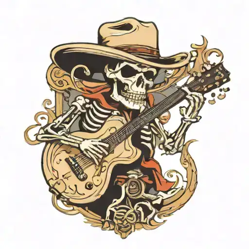 Cowboy skeleton with guitar  tattoo design idea