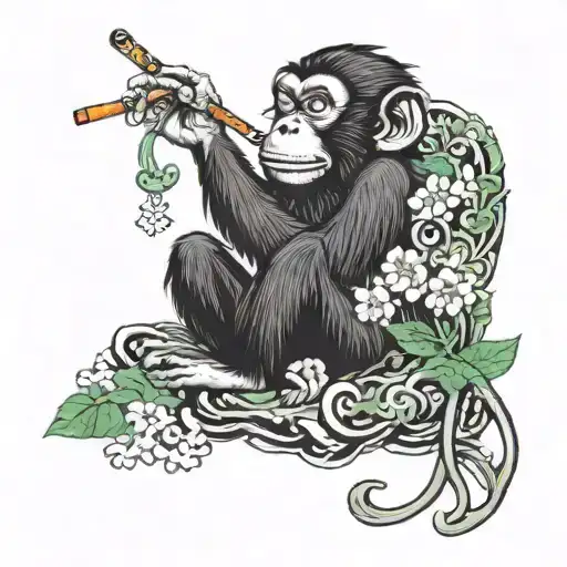 cute monkey smoking weed tattoo design idea