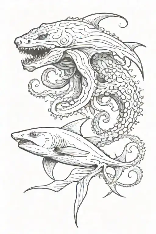 octopus and shark tattoo design idea