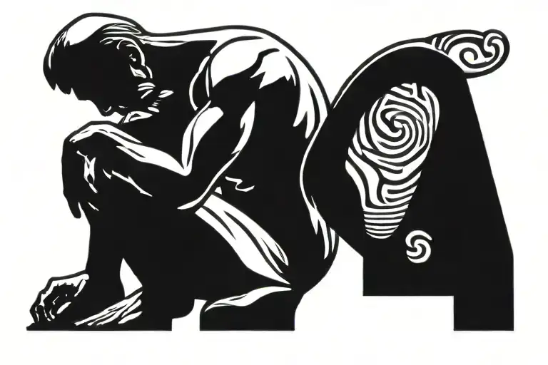 the thinker statue holding tattoo design idea