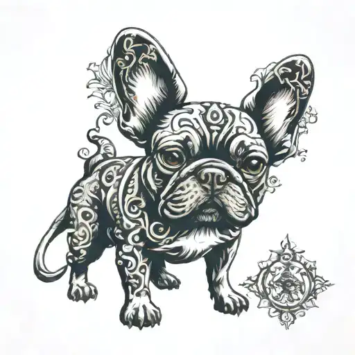 French bulldog Cerberus guarding tattoo design idea