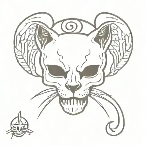 cat skull with angel tattoo design idea