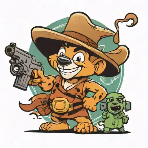 A character from the cartoon Timon and Bumba, named Timon, with a gun in his hands in one height tattoo design idea