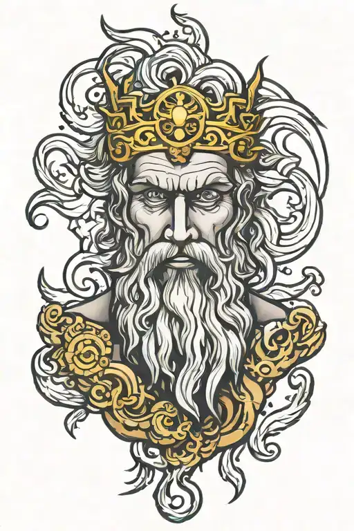 Zeus with electric eyes representing eternal life tattoo design idea