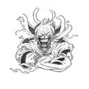 A captivating sleeve tattoo showcasing iconic characters from anime like One Piece and Black Clover, in a blackwork style, with dynamic action poses and vibrant details. tattoo design idea