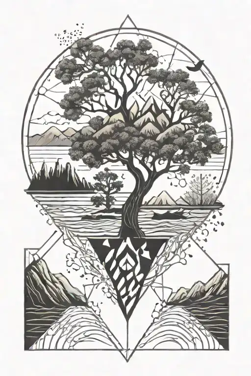 tree, mountains, water, music, dna, film  tattoo design idea