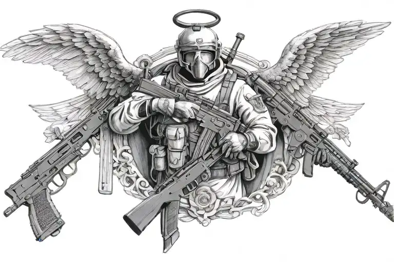 angels with ski masks and ak-47 tattoo design idea