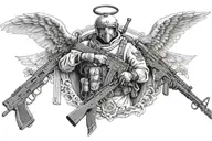 angels with ski masks and ak-47 tattoo design idea