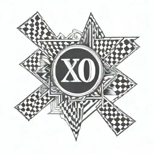 Incorporate a racing checkered flag pattern with The Weeknd's XO logo in a BMW-inspired tattoo tattoo design idea