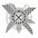 Incorporate a racing checkered flag pattern with The Weeknd's XO logo in a BMW-inspired tattoo tattoo design idea