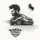 Create a racing-inspired tattoo featuring The Weeknd's silhouette in a BMW car tattoo design idea