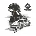 Create a racing-inspired tattoo featuring The Weeknd's silhouette in a BMW car tattoo design idea