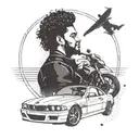 Create a racing-inspired tattoo featuring The Weeknd's silhouette in a BMW car tattoo design idea