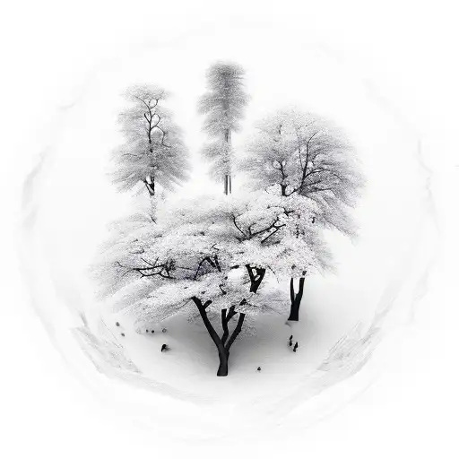 A serene landscape with a coding language integrated into the scenery tattoo design idea