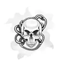 A skull intertwined with chains, riding a horseback with a scythe in hand tattoo design idea