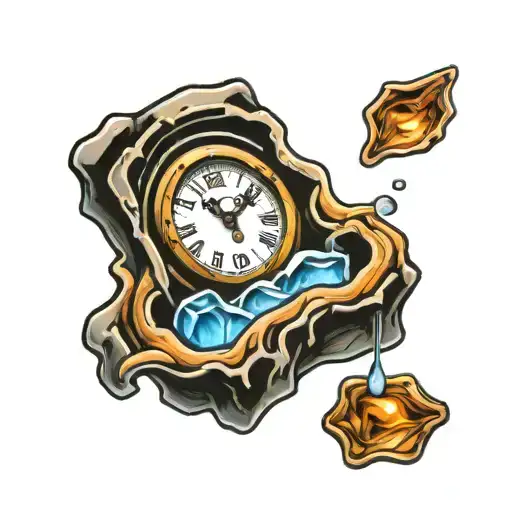 clock melting ice cube tattoo design idea