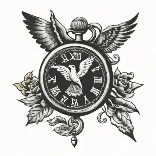 pocket watch lyon dove flying away tattoo design idea
