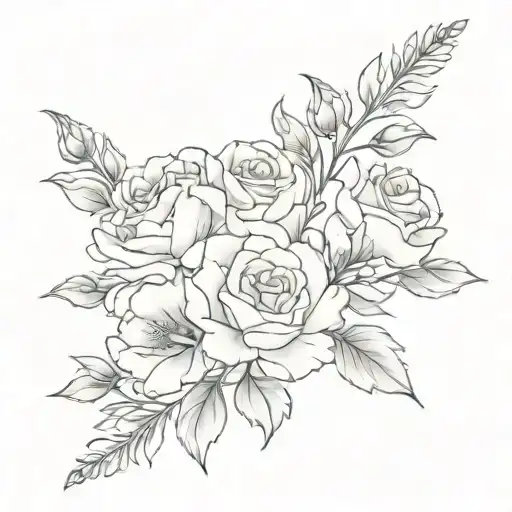carnation snap dragon rose bouquet tattoo design idea