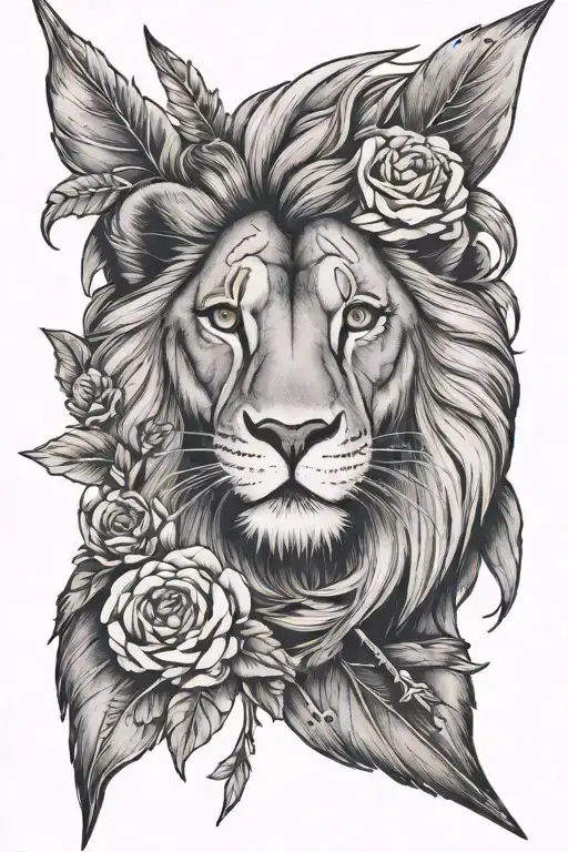 an arrow with half lion face and flowers on one side  tattoo design idea