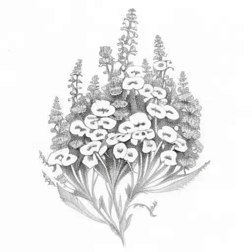 Marigold and larkspur tattoo design idea