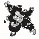 Musical notes intertwined with theater masks, with Andy and Emmy's names subtly incorporated tattoo design idea