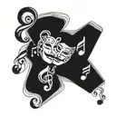 Musical notes intertwined with theater masks, with Andy and Emmy's names subtly incorporated tattoo design idea