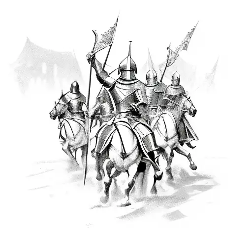 large-scale medieval battle of knights tattoo design idea