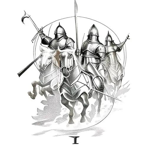 large-scale medieval battle of knights tattoo design idea