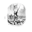 large-scale medieval battle of knights tattoo design idea