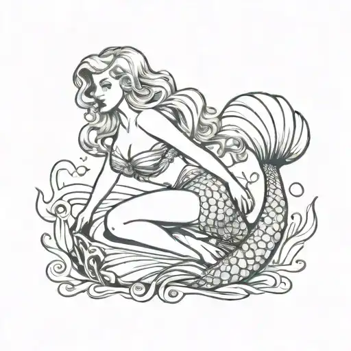 mermaid pinup topless  tattoo design idea