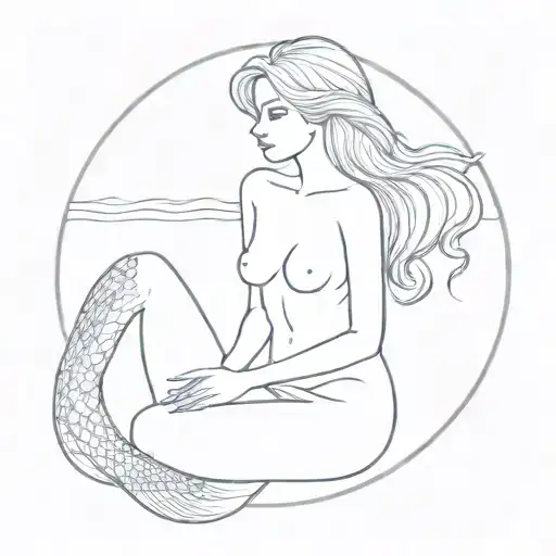 topless mermaid  tattoo design idea