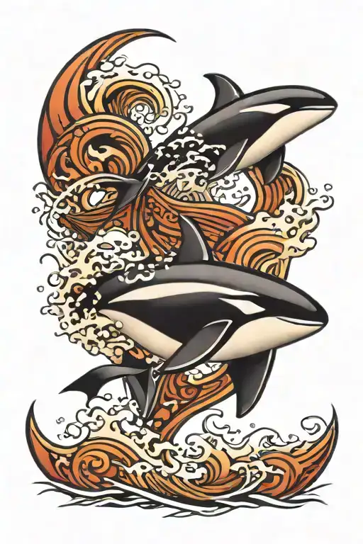 orca in waves tribal design tattoo design idea
