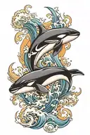 orca and waves flowing tattoo design idea