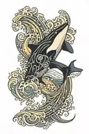 orca and waves flowing tattoo design idea