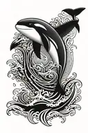 orca in waves crashing tattoo design idea