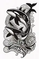 orca in waves crashing tattoo design idea