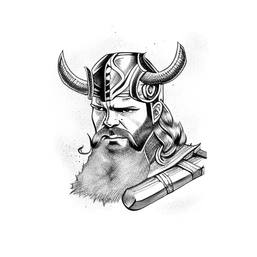 Thor viking with beard and hammer ace tattoo design idea