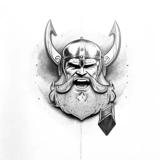 Thor viking with beard and hammer ace tattoo design idea