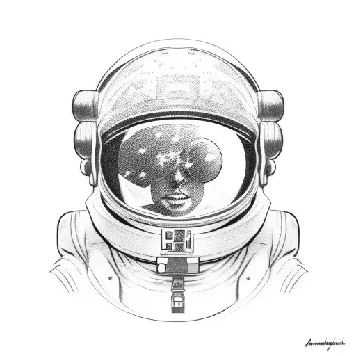 astronaut with space in his helmet reflection tattoo design idea