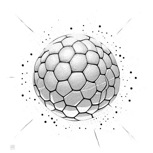 A dotwork design of a soccer ball bursting through a brick wall, with Rosario Central colors tattoo design idea