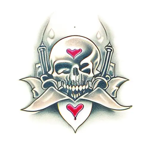 Dagger with hearts with Memento mori on the blade tattoo design idea
