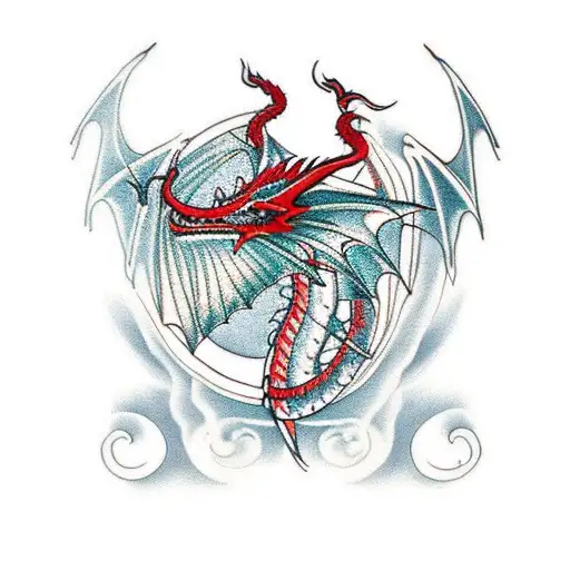 red dragon olive branch hip tattoo design idea