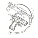 A minimalist design of a trap with a hidden gun inside, symbolizing your occupation in the gang tattoo design idea