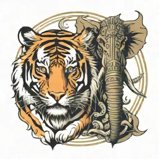 tiger and elephant tattoo design idea