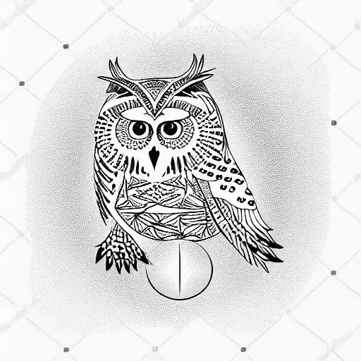 standing eagle owl with yin yang symbol  tattoo design idea