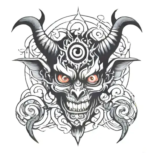 six eyed demon tattoo design idea