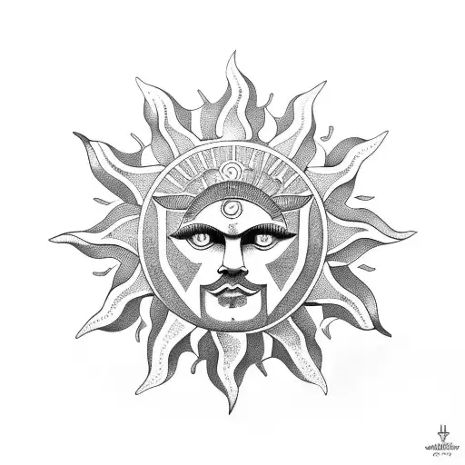 sun greek geometric tattoo design idea
