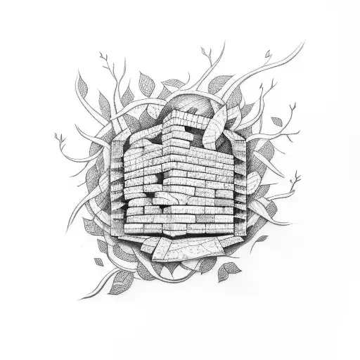 brick wall covered in vines  tattoo design idea