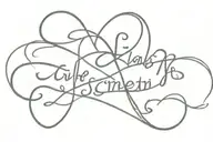 hearts connected inscription of 4 names intertwined "Zach, Cyrille, Felix and Bliss" tattoo design idea