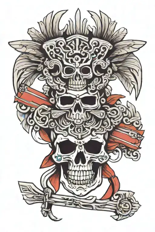 Aztec skull with Mexican flag tattoo design idea